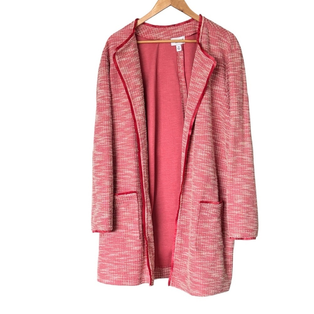 Isaac Mizrahi Pink Boucle Open Front Cardigan Blazer Jacket Sz 2X - Picture 3 of 10